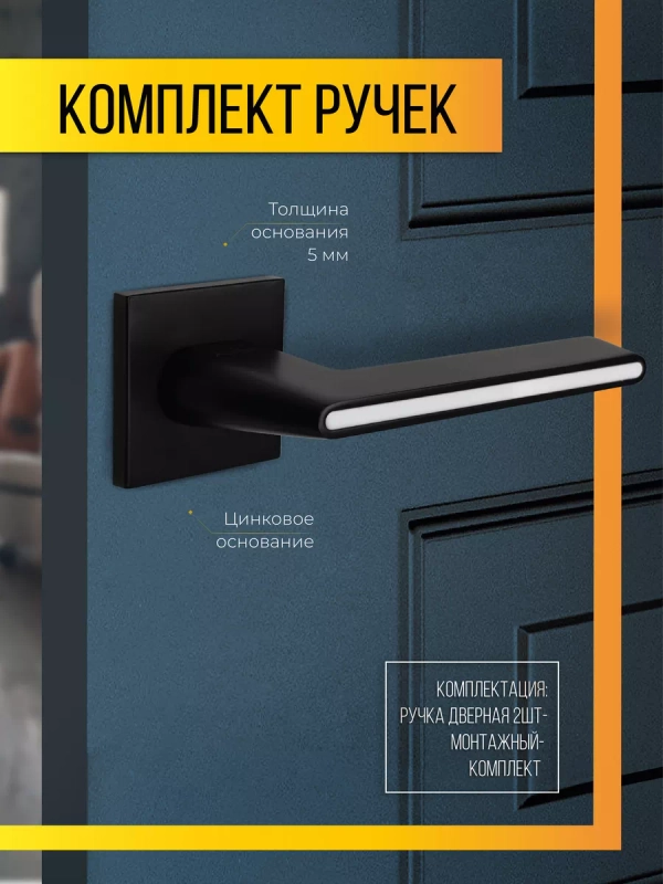 Ручка дверная на цинковом основании ABRISS R21.190 MBP/WH (Черный матовый/белая вставка)