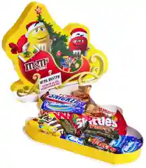 Сладкий подарок M&M's & Friends Санки Деда Мороза на Новый Год, набор конфет M&M's, Snickers, Twix, Milky Way, Mars с онлайн-игрой внутри 280г