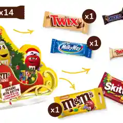 Сладкий подарок M&M's & Friends Санки Деда Мороза на Новый Год, набор конфет M&M's, Snickers, Twix, Milky Way, Mars с онлайн-игрой внутри 280г