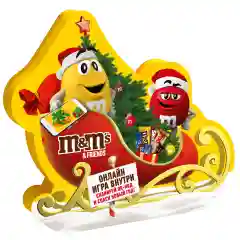 Сладкий подарок M&M's & Friends Санки Деда Мороза на Новый Год, набор конфет M&M's, Snickers, Twix, Milky Way, Mars с онлайн-игрой внутри 280г