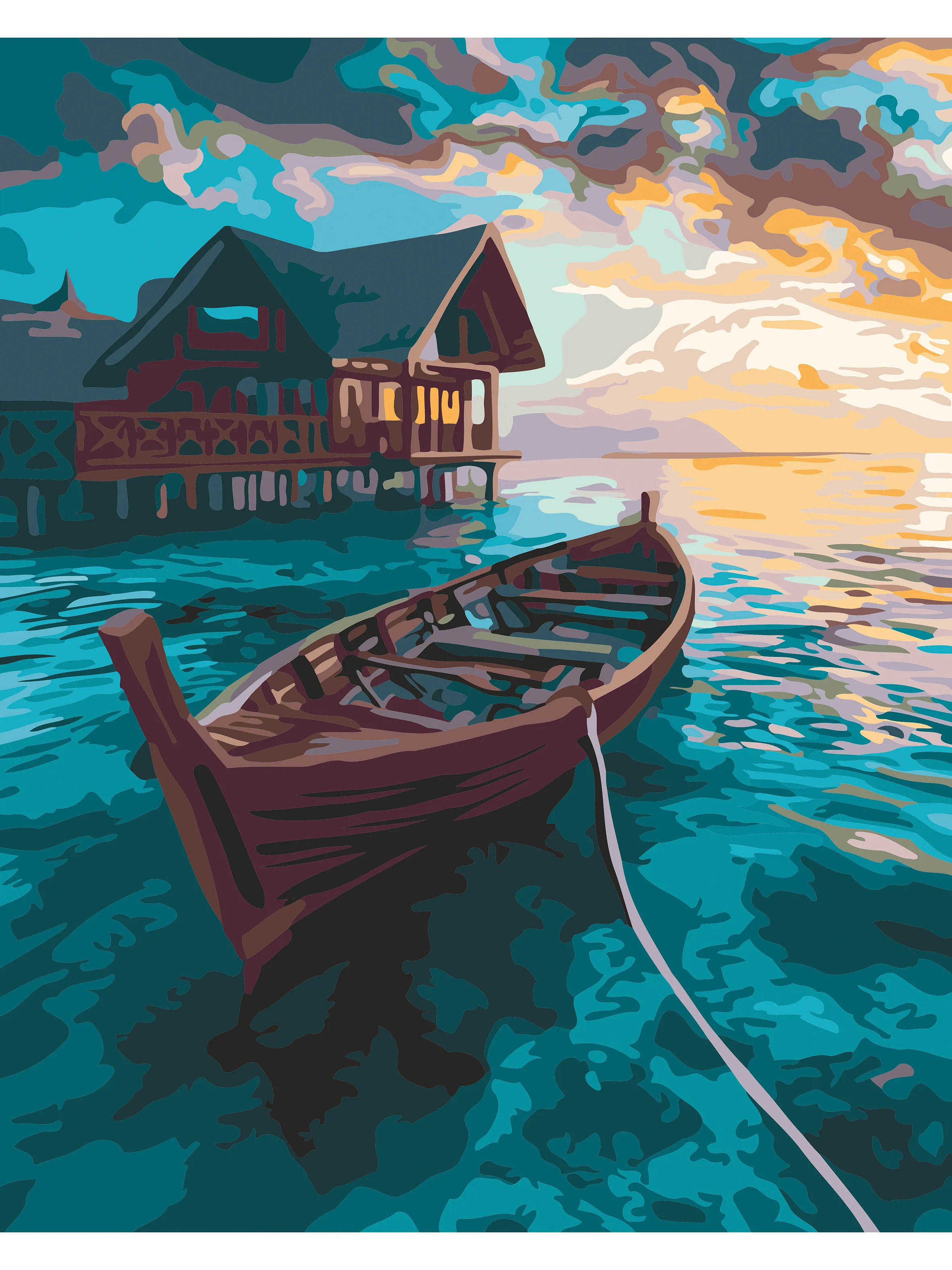 "Лодка на рассвете" Картина по номерам на холсте с подрамником 40 х 50 "Hobby Paint"