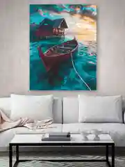 "Лодка на рассвете" Картина по номерам на холсте с подрамником 40 х 50 "Hobby Paint"