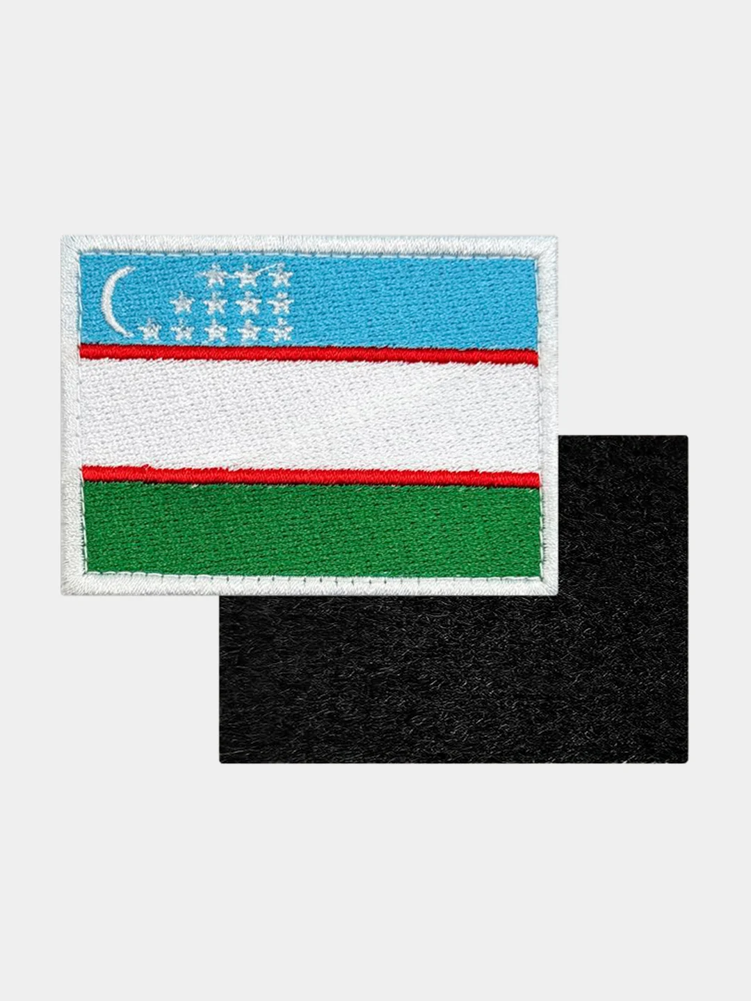 Белый нашивка шеврон на одежду флаг Узбекистана, на липучке