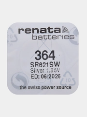 Батарейка Renata 364 (SR621SW, V364), 1.55V, 20 mAh, Швейцария, 1 штука