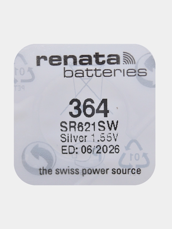 Батарейка Renata 364 (SR621SW, V364), 1.55V, 20 mAh, Швейцария, 1 штука