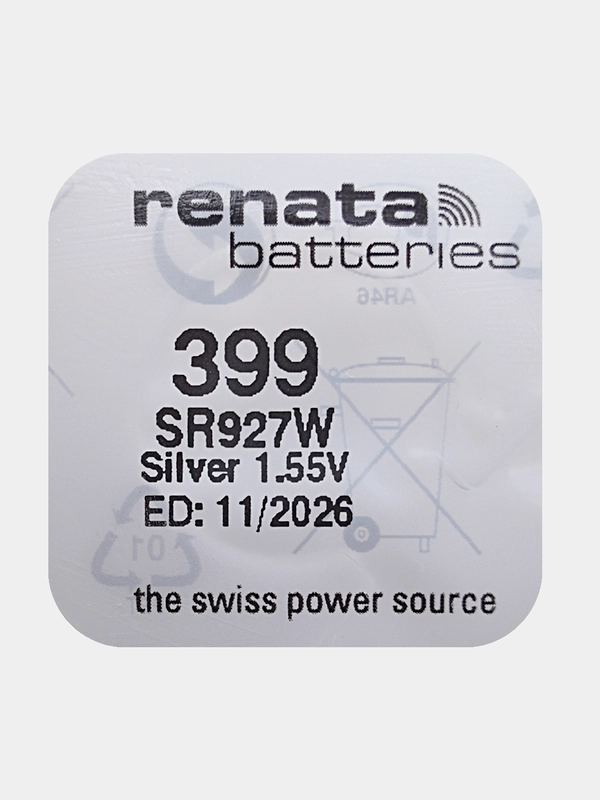 Батарейка Renata 399 (SR927W, V399), 1.55V, 55 mAh, Швейцария, 1 штука