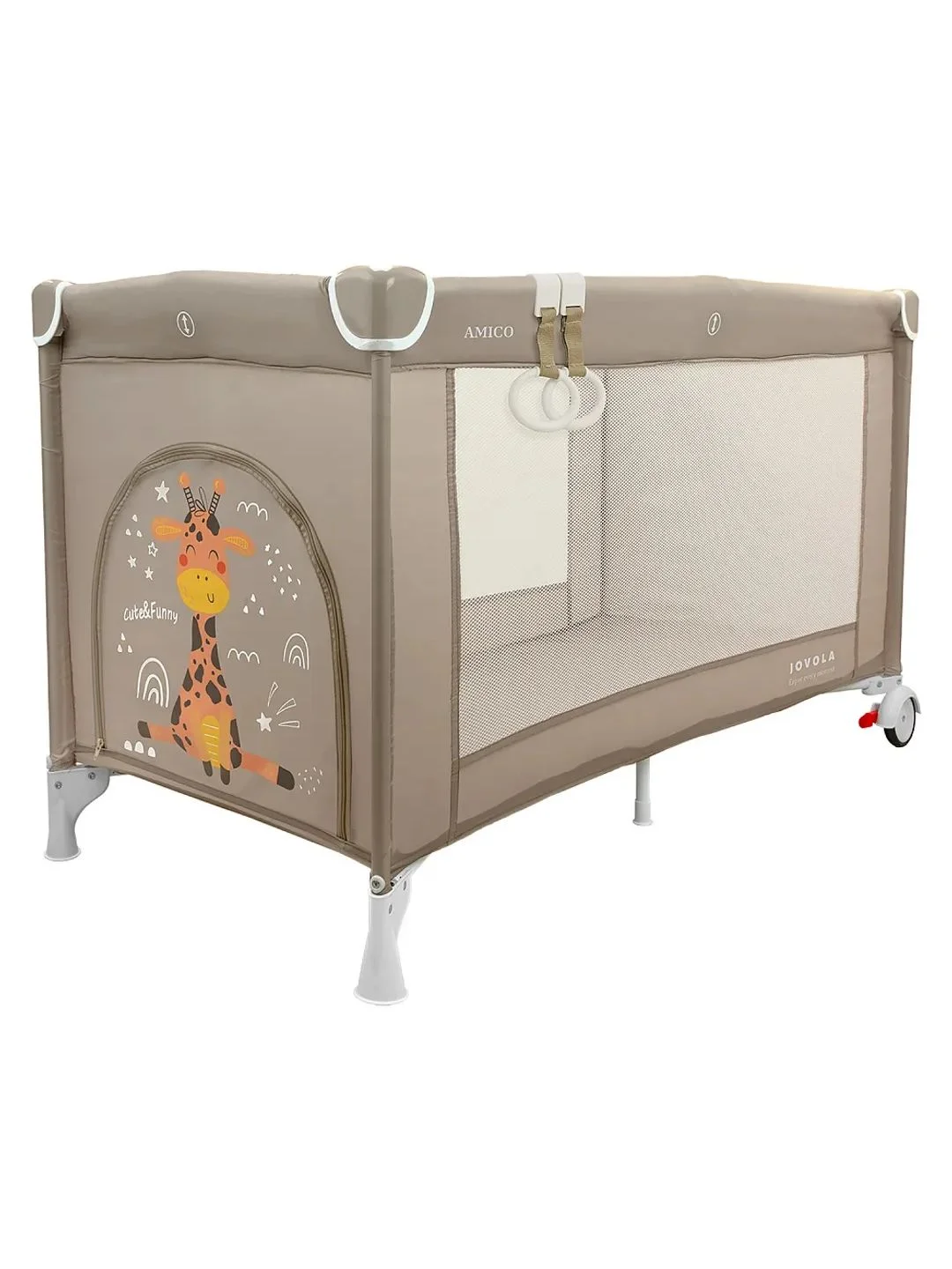 Манеж кровать детский JOVOLA AMICO BP01P, для новорожденных, складной, 1 уровень