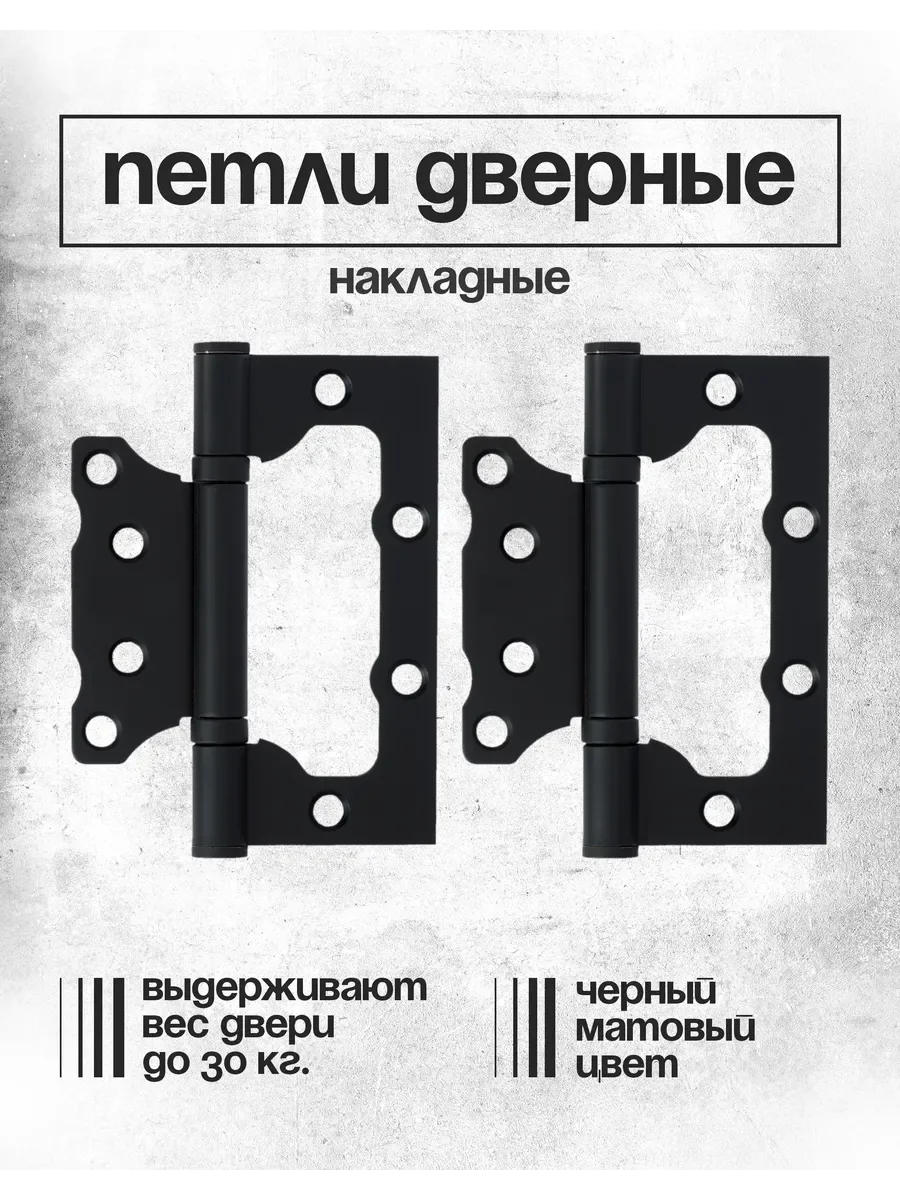 Черный петля накладная VETTORE FLUSH 100*75*2,5мм. в черном матовом цвете (MBP) для дверей