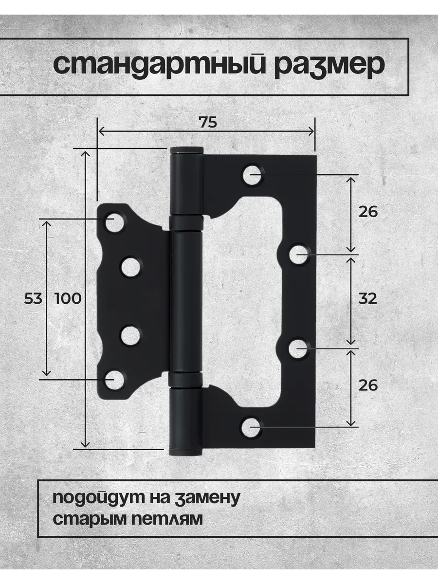 Черный петля накладная VETTORE FLUSH 100*75*2,5мм. в черном матовом цвете (MBP) для дверей