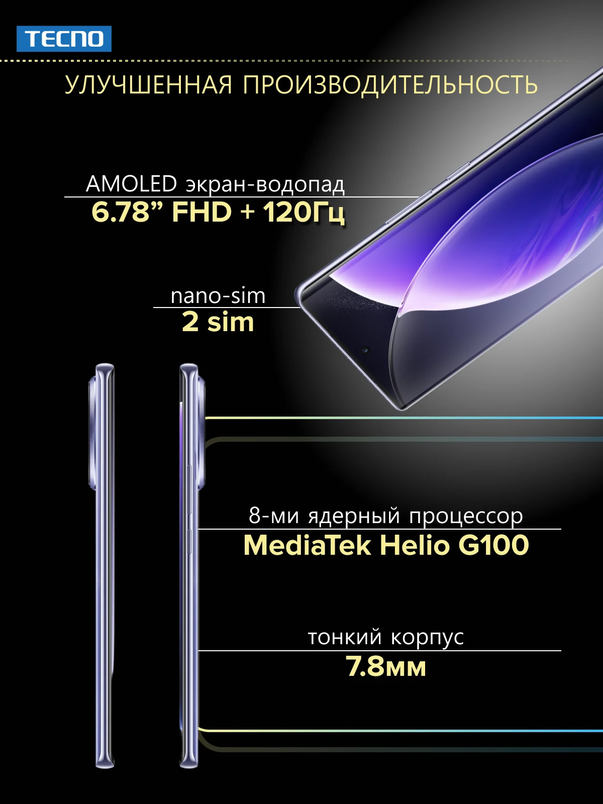 Фиолетовый смартфон Tecno Camon 30S 8/256 Гб