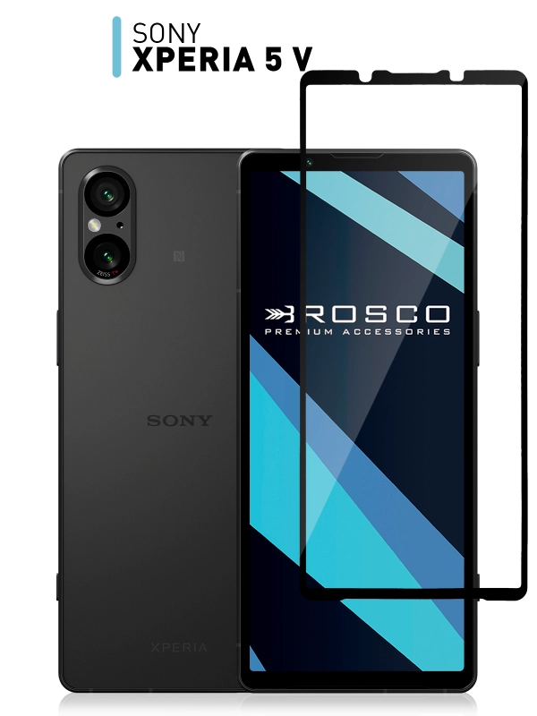 Стекло для Sony Xperia 5 V защитное ROSCO прозрачное с олеофобным покрытием, черной рамкой