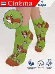 Салатовый носки короткие с принтом Корги