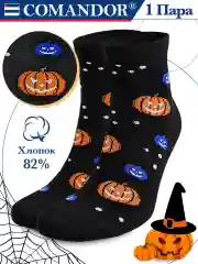 Черный носки с принтом Хэллоуин Halloween Halloween Тыквы