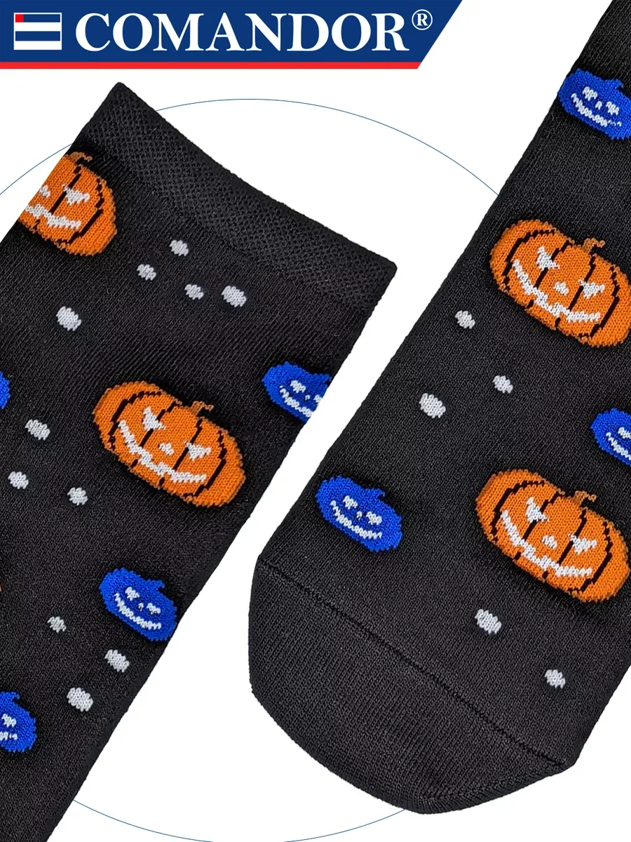 Черный носки с принтом Хэллоуин Halloween Halloween Тыквы