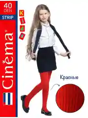 Красный плотные колготки школьные из микрофибры с рисунком