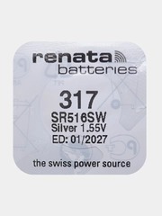 Батарейка Renata 317 (SR516SW, V317), 1.55V, 10.5 mAh, Швейцария, 1 штука