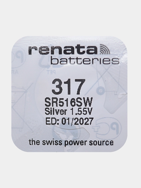Батарейка Renata 317 (SR516SW, V317), 1.55V, 10.5 mAh, Швейцария, 1 штука