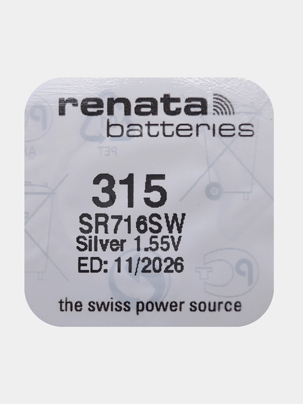 Батарейка Renata 315 (SR716SW, V315), 1.55V, 19 mAh, Швейцария, 1 штука