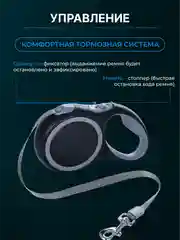 Угольный поводок-рулетка для собак мелких пород, кошек 15/30 кг, 5/6 метров с фиксатором/фонариком