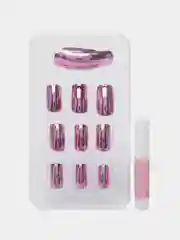 Кораллово-розовый накладные ногти с дизайном, 24 штуки, с клеем для ногтей