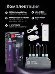 Ирригатор портативный SPLAT Sense&Power, 6 насадок, водонепроницаемый, фиолетовый
