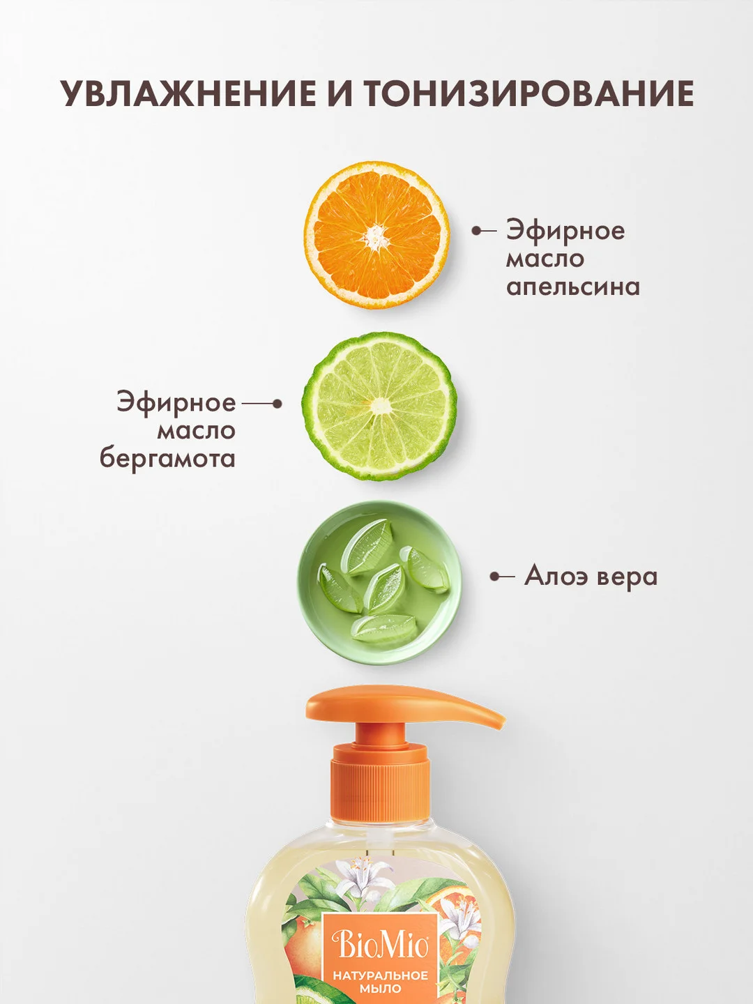 Жидкое мыло для рук BioMio, с эфирными маслами апельсина и бергамота, 300 мл