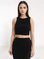 Черный комплект трикотажный топ с юбкой / костюм с юбкой макси