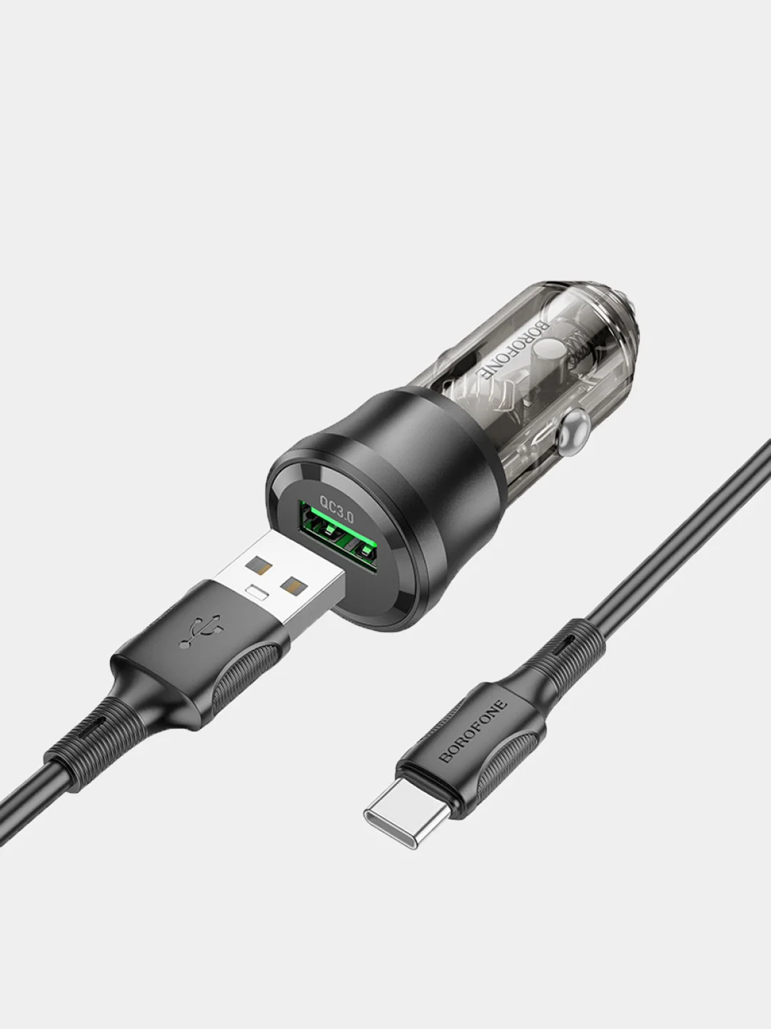 Автомобильное зарядное устройство с кабелем Type-C / microUSB, АЗУ Borofone BZ23, QC3.0