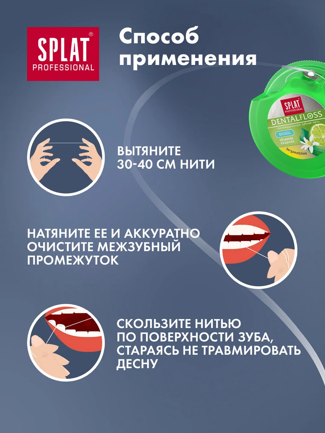Зубная нить Splat Professional, вощеная, с ароматом бергамота и лайма, освежающая, 30 м