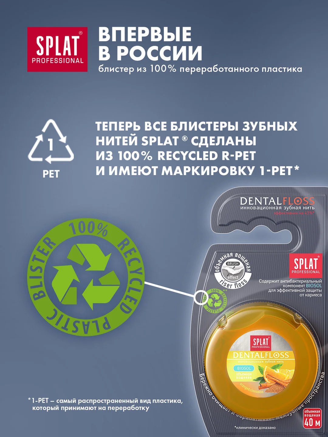 Объемная зубная нить SPLAT Professional, с ароматом апельсина и корицы, 40 м