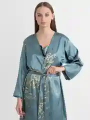 Тёмно-бирюзовый халат женский с сорочкой, пижама ночная женская шелковая подарок на новый год