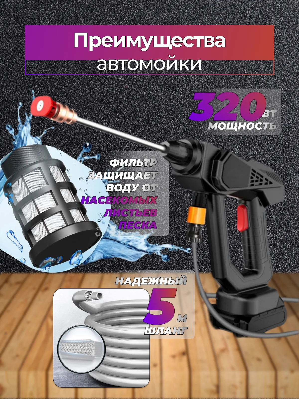 Черный минимойка на аккумуляторе 81075