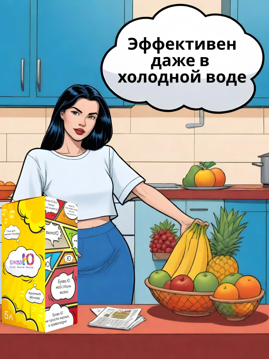 Гель для мытья посуды БУКВА Ю с ароматом яблока, 5 л