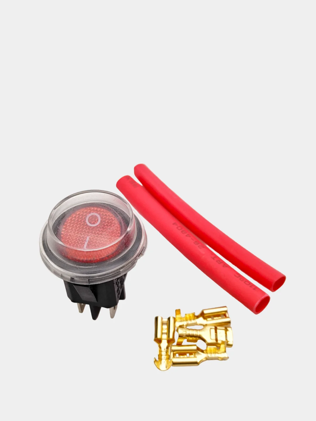 Выключатель клавишный С ВЛАГОЗАЩИТОЙ 250V 3А (4с) ON-OFF красный (+ клеммы и термоусадка)