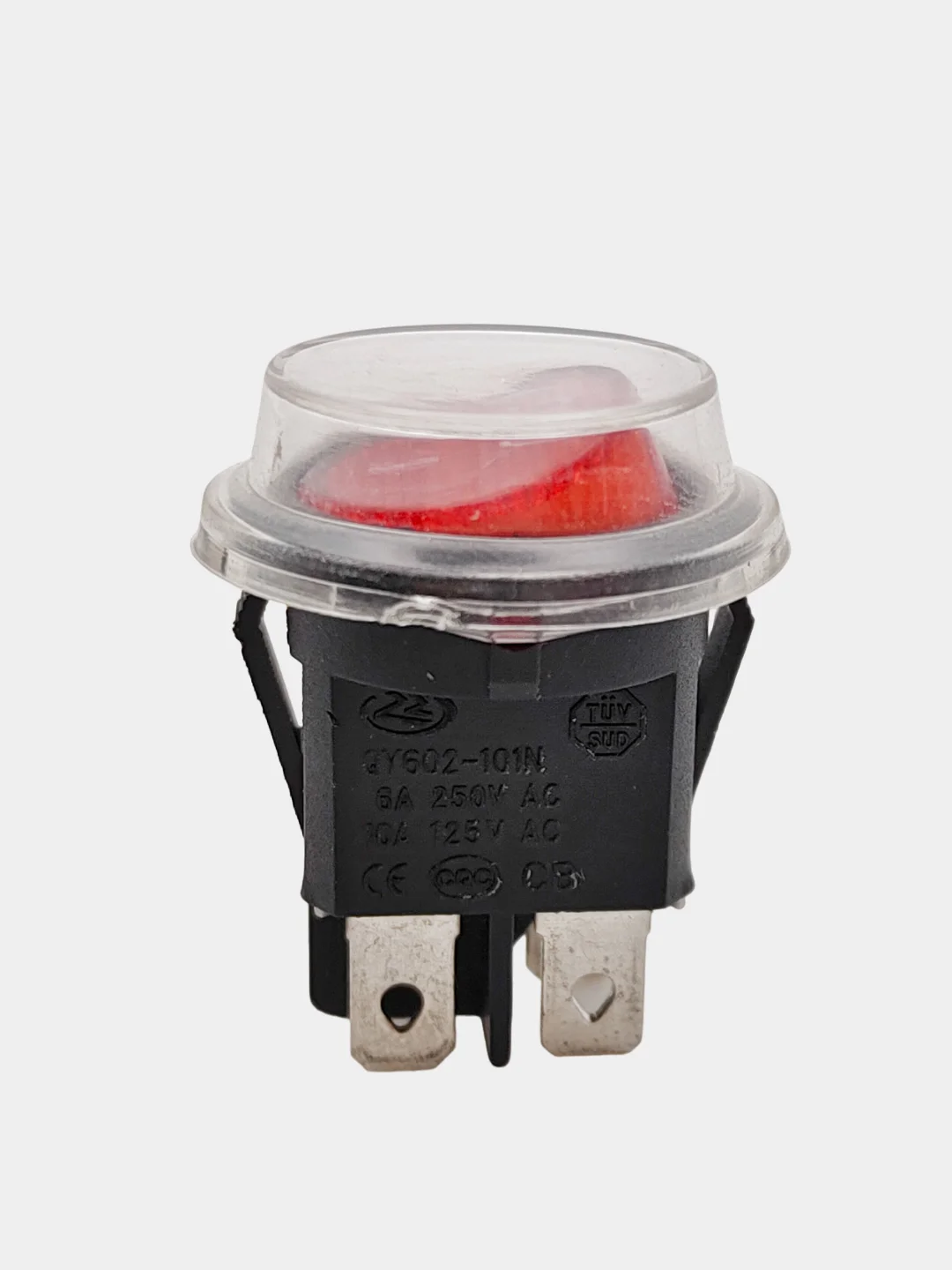 Выключатель клавишный С ВЛАГОЗАЩИТОЙ 250V 3А (4с) ON-OFF красный (+ клеммы и термоусадка)