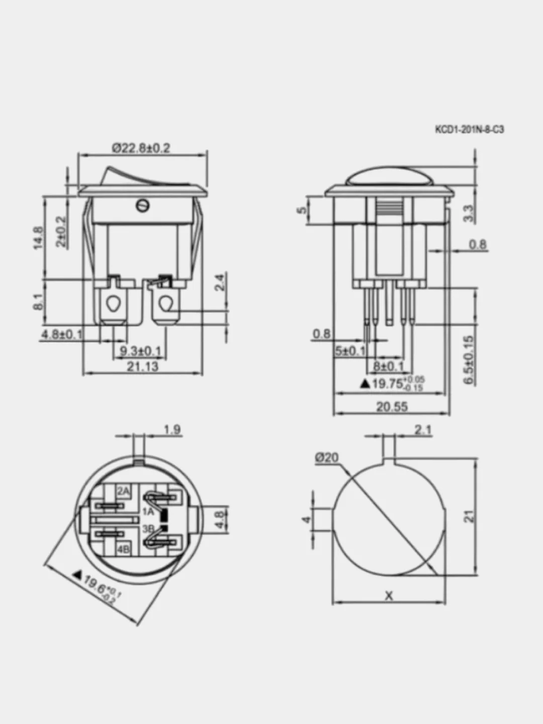 Выключатель клавишный С ВЛАГОЗАЩИТОЙ 250V 3А (4с) ON-OFF красный (+ клеммы и термоусадка)