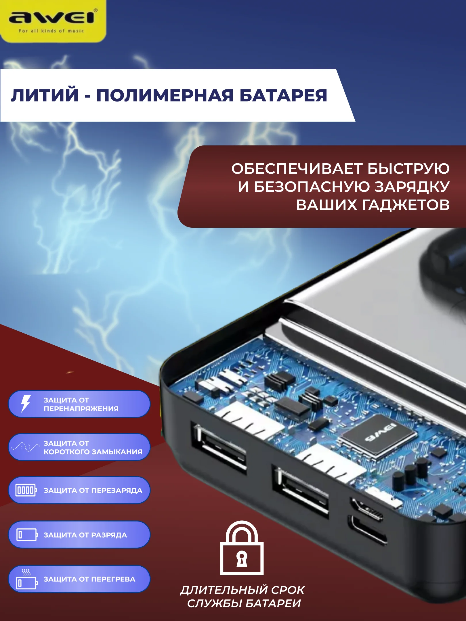 Повербанк AWEI 10000 mAh/20000 mAh, внешний аккумулятор, портативный Power Bank