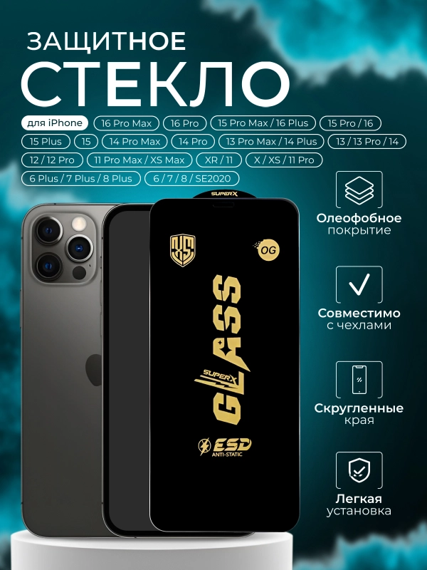 Защитное стекло на iPhone 11 / 13 / 13 Pro / 14 / 15 / 16 / X / XS / 12 Pro / 14 Pro Max