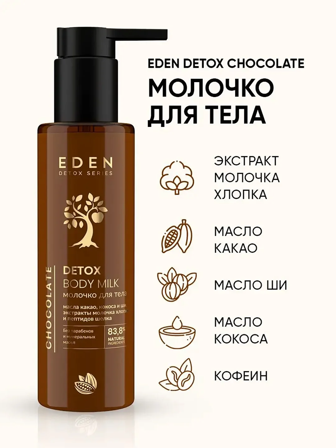 Молочко для тела, с маслом Ши и пептидами шелка, DETOX Chocolate, 200 мл
