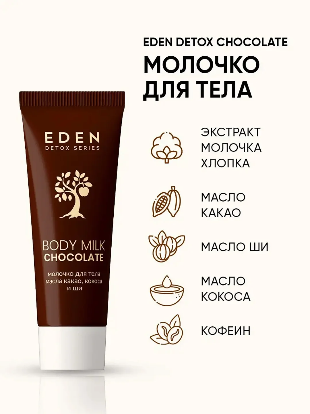 Молочко для тела с маслом ши и пептидами шелка DETOX Chocolate, 20 мл