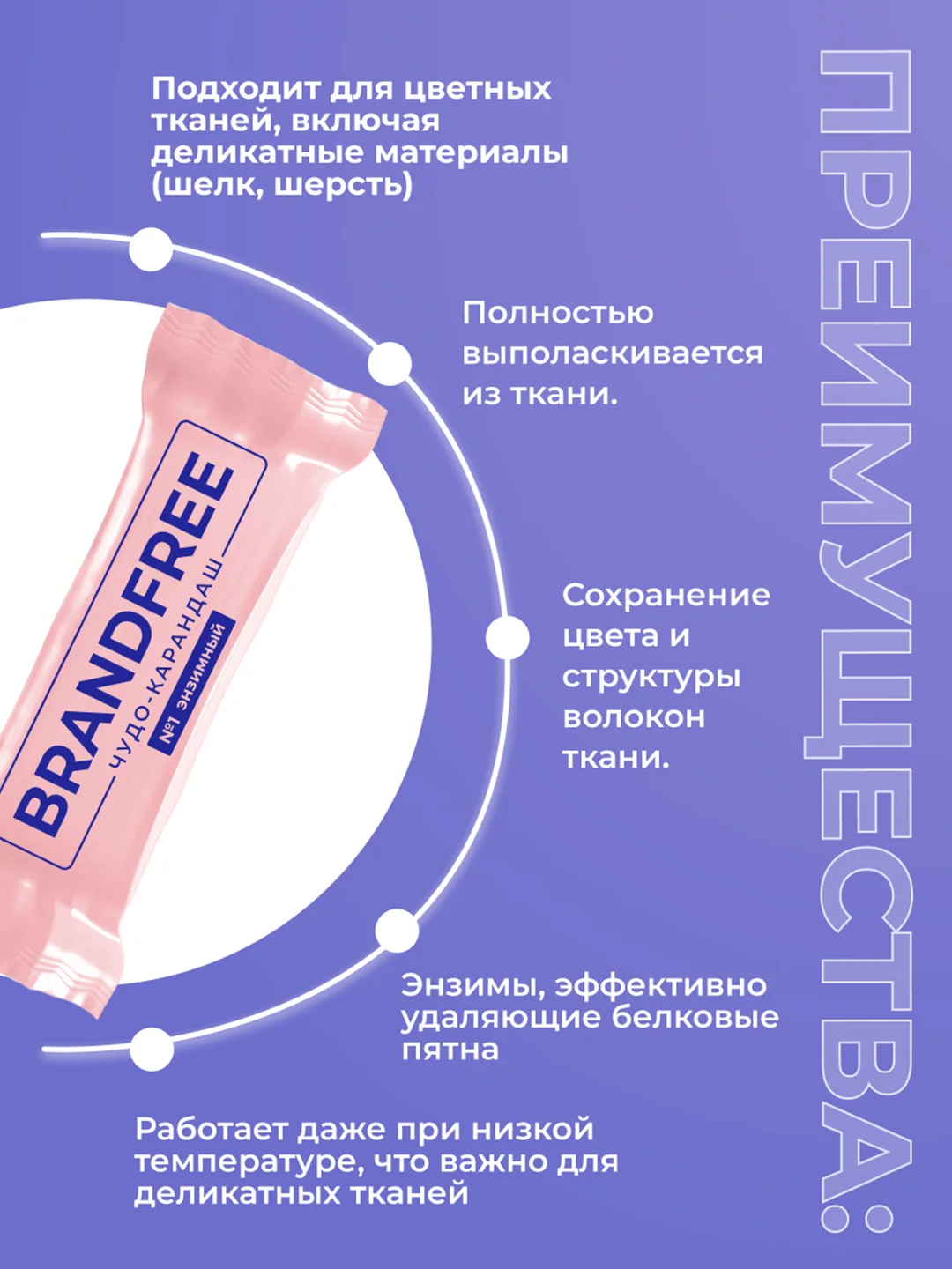 Энзимный карандаш-пятновыводитель BRANDFREE, отбеливатель для белья, обуви и мебели, 25 г