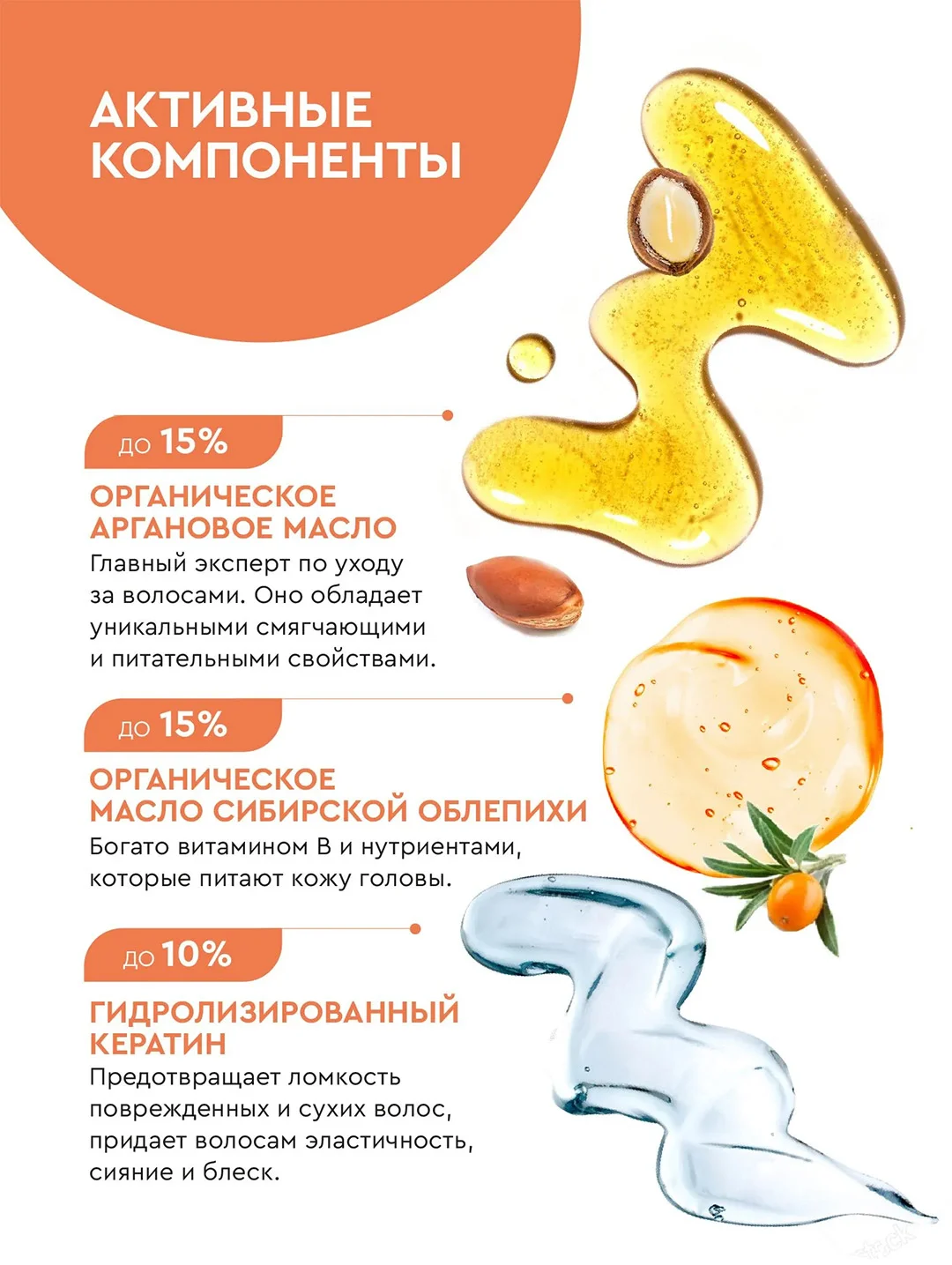 Облепиховый бальзам для волос Organic Oil Увлажнение и гладкость, 250 мл