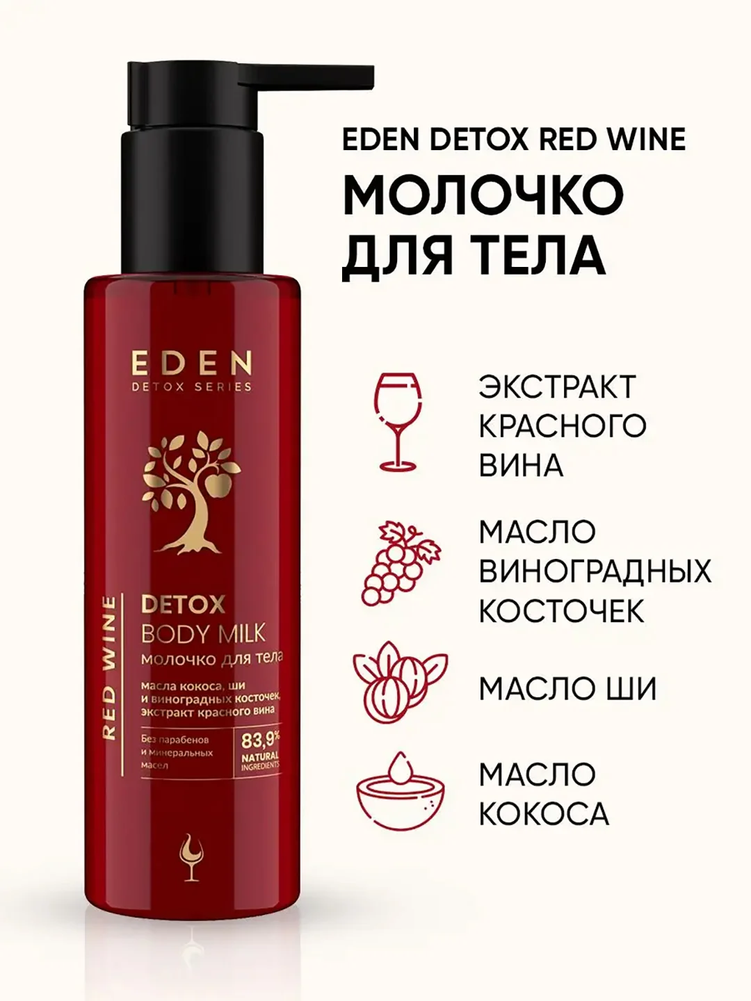 Молочко для тела Red Wine, с экстрактом красного вина, Detox, 200 мл