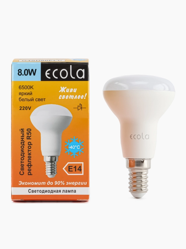 Светодиодная лампочка Ecola R50 E14 8W 2800K 2K 87x50 G4SW80ELC Теплый белый. Цоколь E14