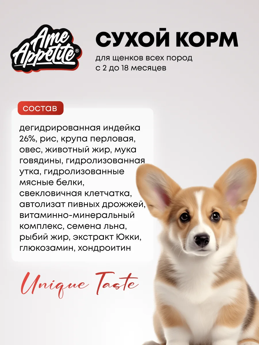 AmeAppetite сухой корм с говядиной и домашней птицей для щенков всех пород с 2 до 18 мес