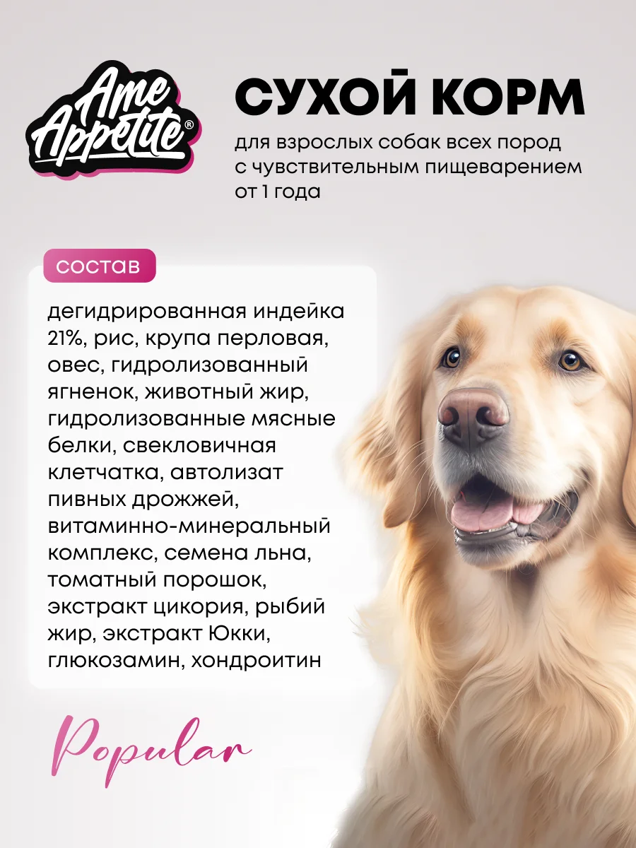 AmeAppetite сухой корм с ягненком, индейкой для собак с чувствительным пищеварением от 1 г