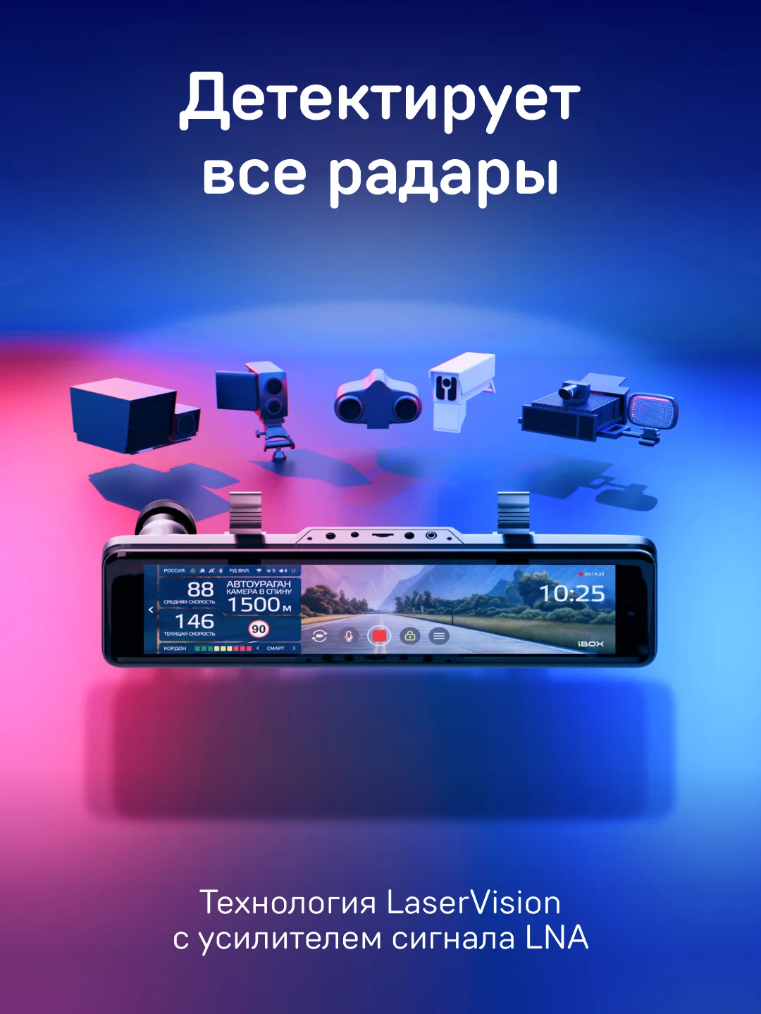 Видеорегистратор-зеркало с радар детектором iBOX Range 2
