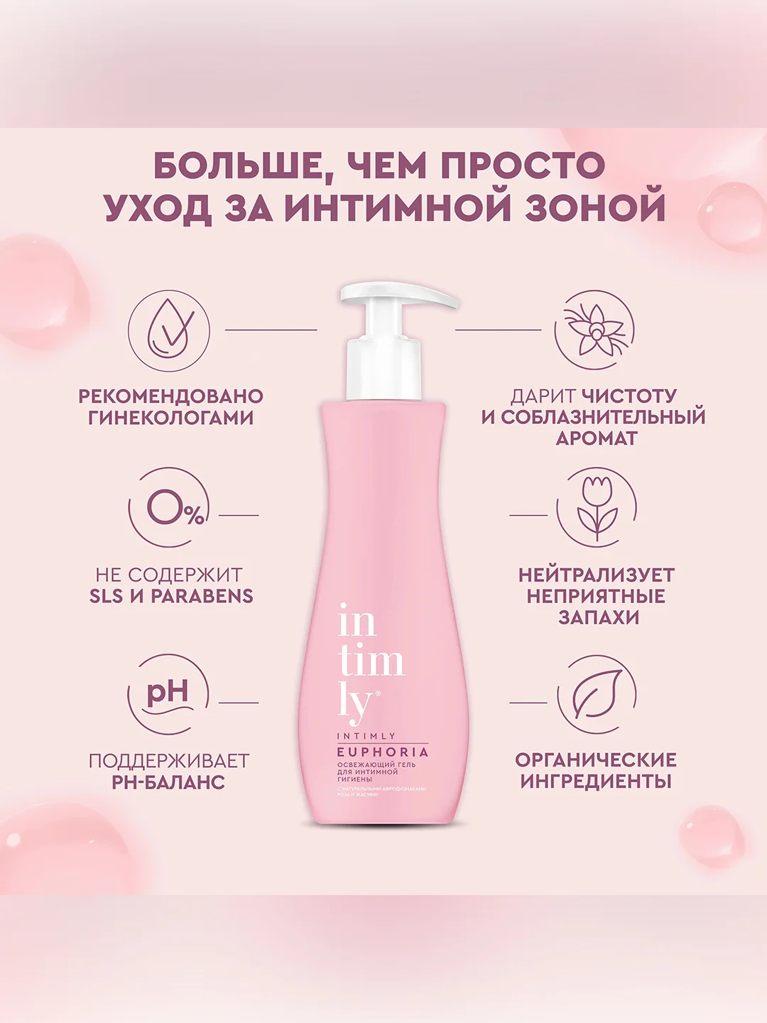 Освежающий гель для интимной гигиены с натуральными афродизиаками INTIMLY Euphoria, 220 мл