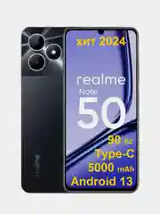 Черный смартфон Realme Note 50 3/64Gb, 90Гц, 13Мп, Type-C, 5000mAh, датчик отпечатков