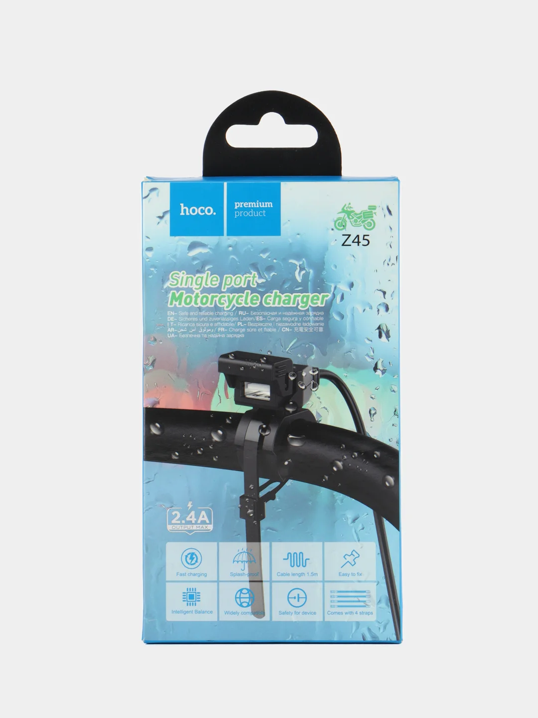 Автомобильное зарядное устройство 1USB 2.4A для мотоцикла Hoco Z45 Black